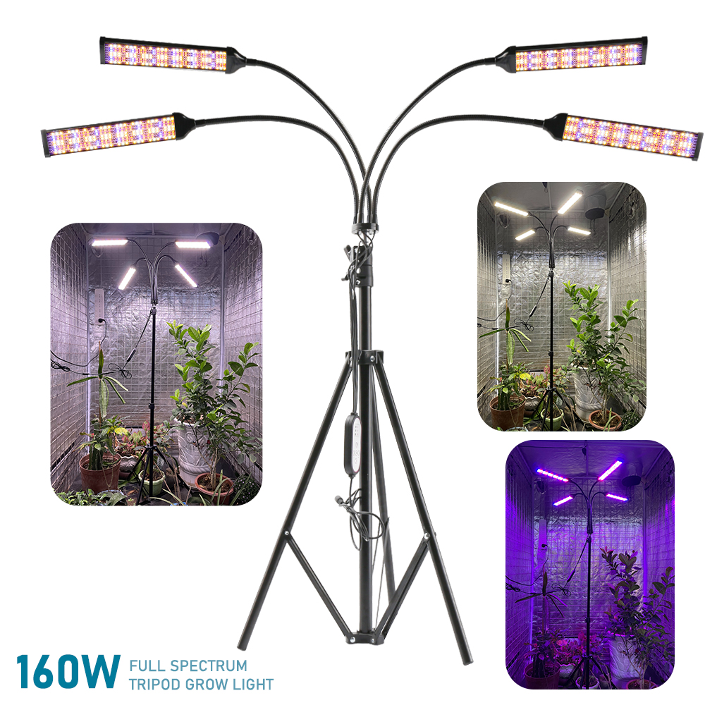 160W 4 heads tripod stand adjustable 360 degree 768 leds dimmable timing seperate control led grow light ZW0332