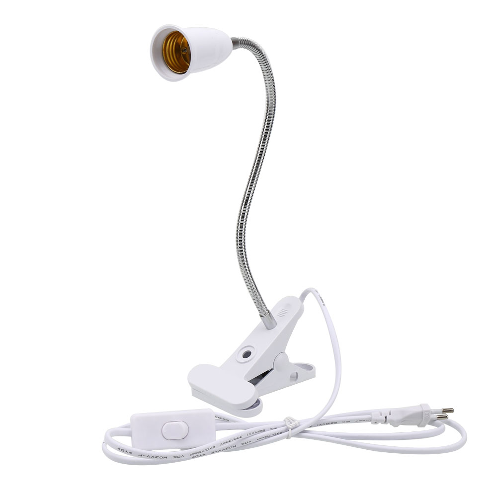 White Clip Lamp Holder with E27 socket EU US or UK plug - QT0122